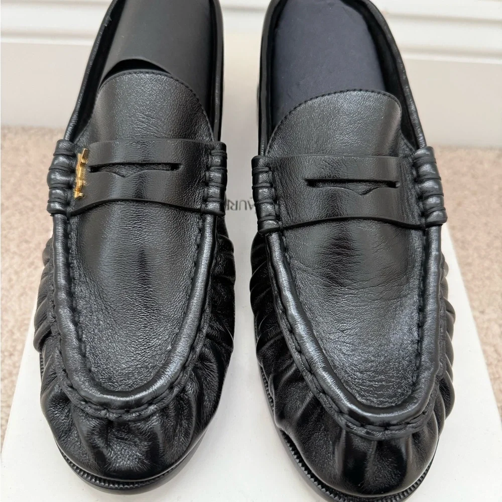 Brand New NBW Saint Laurent Le Loafers with Gold YSL Accent - Picture 5 of 5